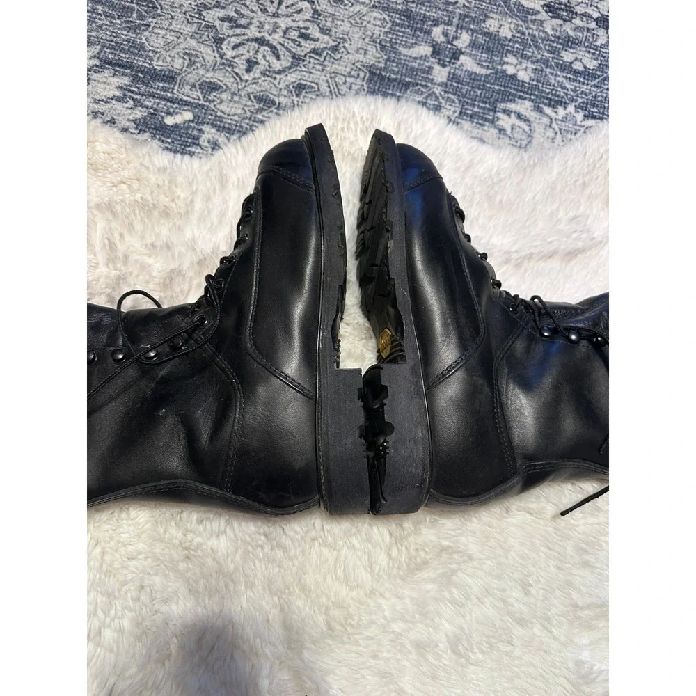 VIBRAM Black Leather Logger Work Boots Lace Up Round Toe Tall Motorcycle